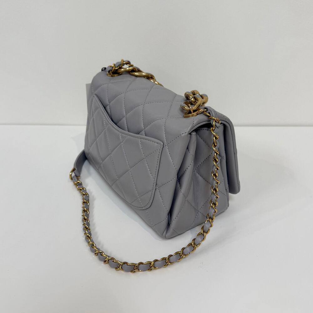 CHANEL Grey Medium Lambskin Quilted Color Match Flap Shoulder Bag Gold CC Logo - Picture 7 of 9